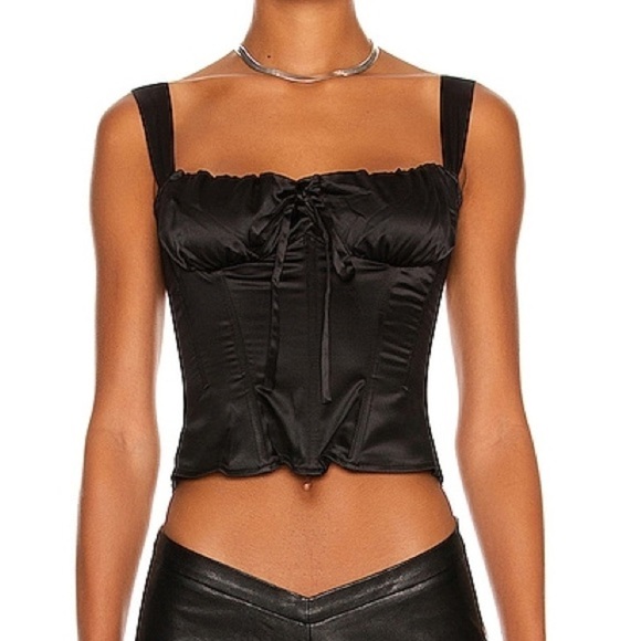 MIAOU Crop Top AGNES Corset Black Stretch Tue Sleeveless with Square Neckline Lg - Picture 2 of 11